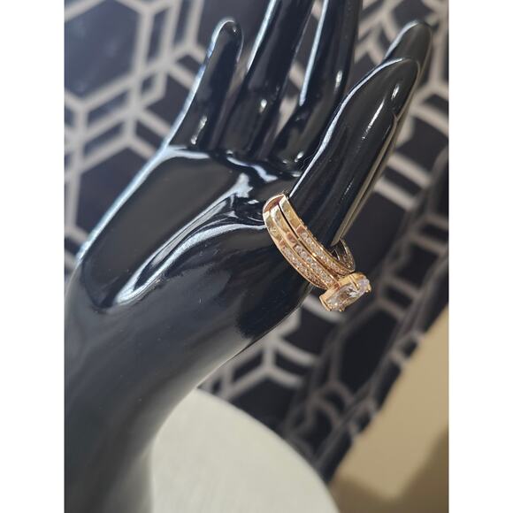 Gold Plated 925 Sterling Silver CZ Engagement Wedding Ring Set Size 12 Bridal - Picture 3 of 12